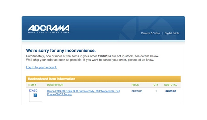 Adorama Shows Pricing of Unannounced Canon 6D