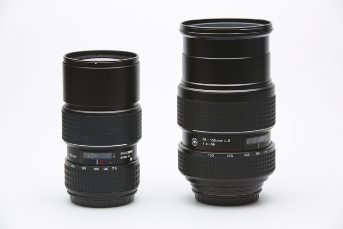 75-150 focal plane shutter lens (left) vs the 75-150 leaf shutter lens (right)