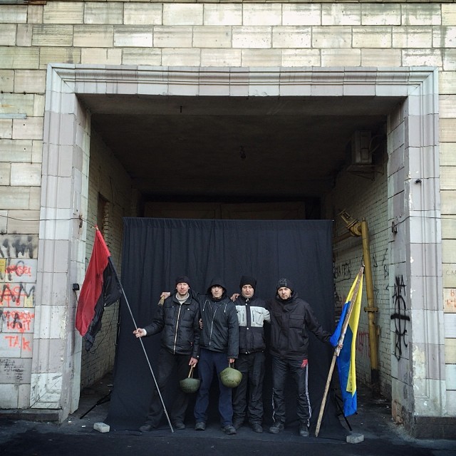 "My makeshift portrait studio by the barricades in Hrushevskogo street. Maidan anti government protests, Kiev, Ukraine."