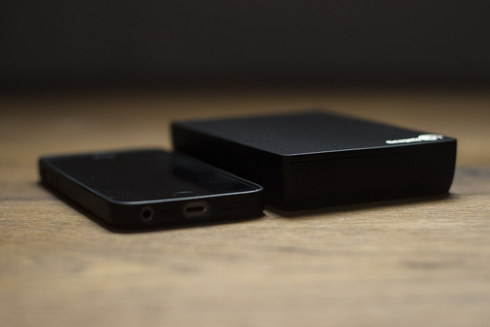 The Seagate Backup Plus Fast is barely taller than two stacked iPhones. Here, it's probably just shorter than my iPhone with its slim Apple leather case.