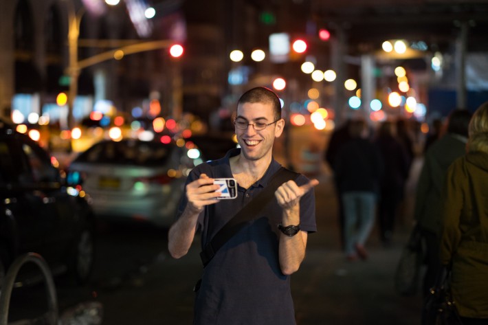 Noam Galai helps demonstrate the bokeh at night